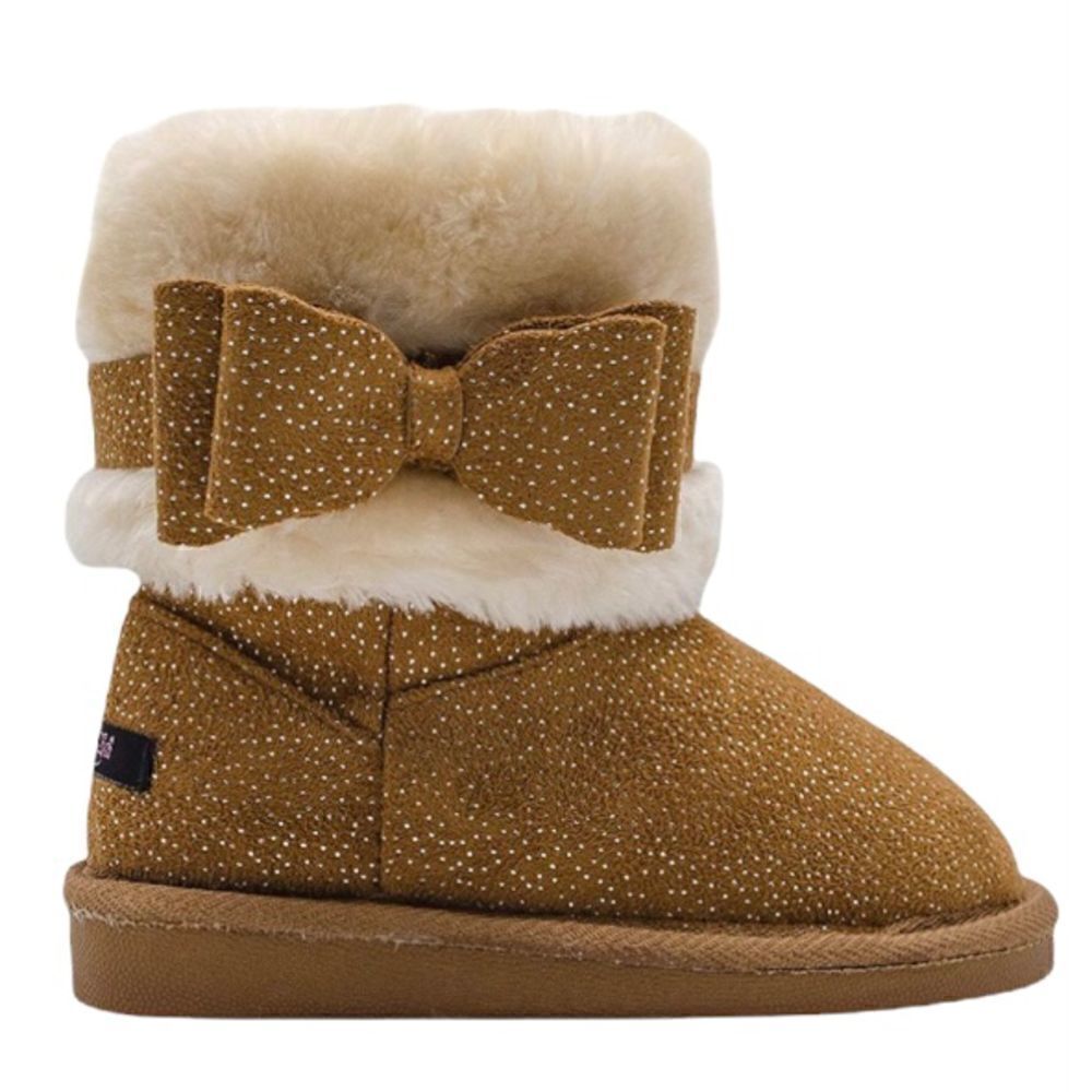 Kenzie Girl Tan w/Glitter Faux Fur Faux Suede Slip-On Bootie Size 1